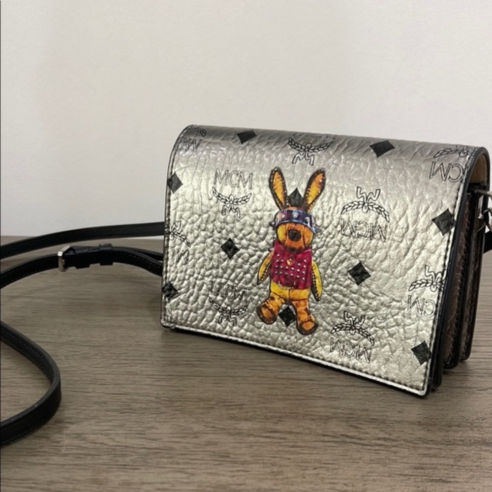 MCM Silver Mini Visetos Rabbit Crossbody Bag
